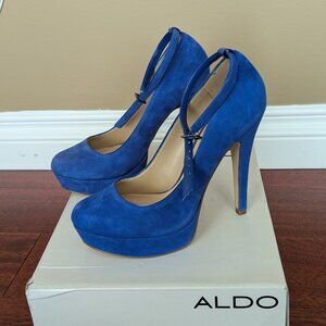 ALDO Blue Suede Platform Heels – Size US 6